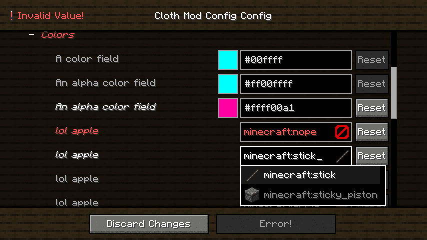 Example Config Screen